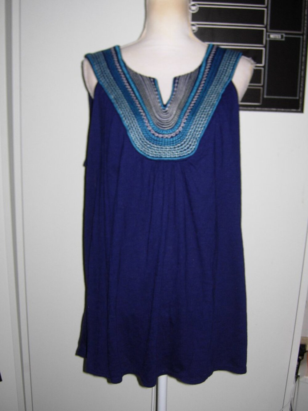 Embroidered Split Neck Sleeveless Top 3X